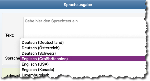 Sprachausgabe andere Sprache